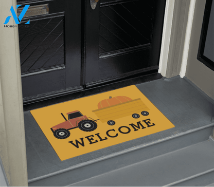 Welcome Pumpkin Truck Halloween Vehicle Doormat Indoor And Outdoor Mat Entrance Rug Sweet Home Decor Housewarming Gift Gift for Friend Family Birthday New Home