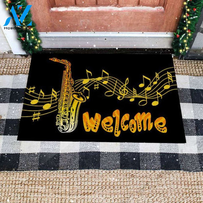 Welcome Saxophone Doormat Welcome Mat Housewarming Gift Home Decor Funny Doormat Gift Idea For Saxophone Lovers Gift For Friend