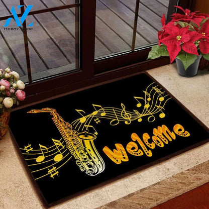 Welcome Saxophone Doormat Welcome Mat Housewarming Gift Home Decor Funny Doormat Gift Idea For Saxophone Lovers Gift For Friend