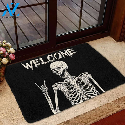 Welcome Skeleton Indoor and Outdoor Doormat Warm House Gift Welcome Mat, Gift For Friend Family, Gift For Halloween Day