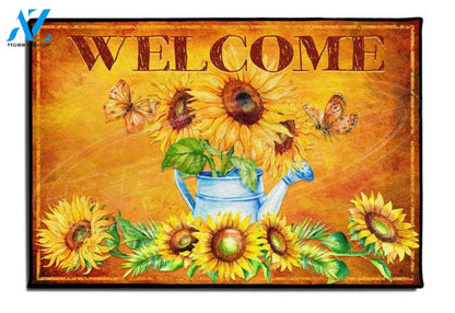 Welcome Sunflower and Butterfly Flower Doormat Indoor And Outdoor Mat Entrance Rug Sweet Home Decor Closing Gift Gift For Friend Family Floral Lovers Gift Idea