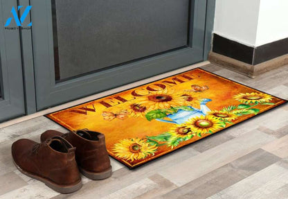 Welcome Sunflower and Butterfly Flower Doormat Indoor And Outdoor Mat Entrance Rug Sweet Home Decor Closing Gift Gift For Friend Family Floral Lovers Gift Idea