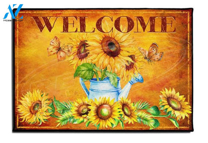 Personalized Name Family House Welcome Sunflower And Butterfly Flower Doormat Indoor And Outdoor Mat Entrance Rug Sweet Home Decor Closing Gift Gift For Friend Family Floral Lovers Gift Idea
