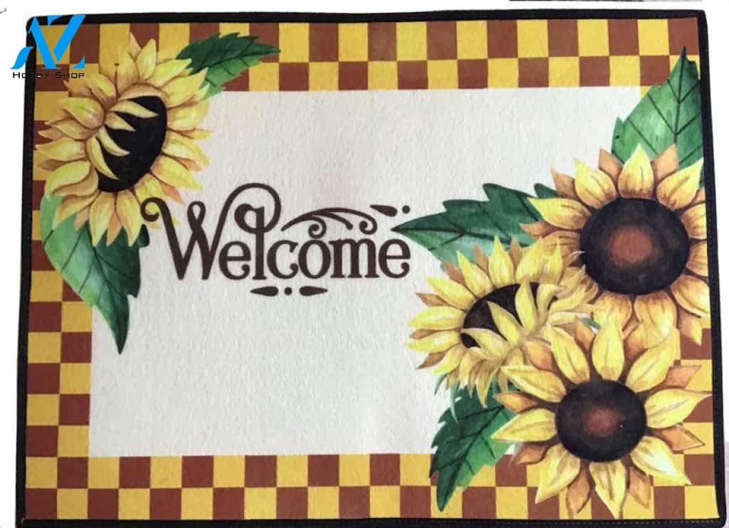 Welcome Sunflower Conner Flower Doormat Indoor And Outdoor Mat Entrance Rug Sweet Home Decor Closing Gift Gift For Friend Family Birthday Floral Lovers Gift Idea