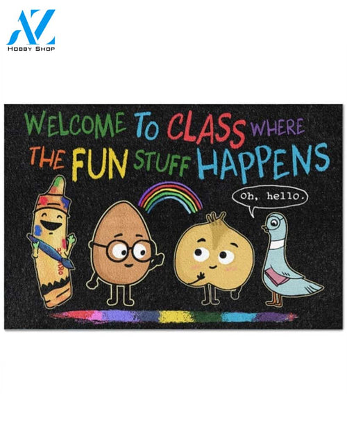 Welcome The Fun Stuff Happens Doormat Classroom Indoor And Outdoor Doormat Warm House Gift Welcome Mat Gift For Friend Family Gift For Teacher
