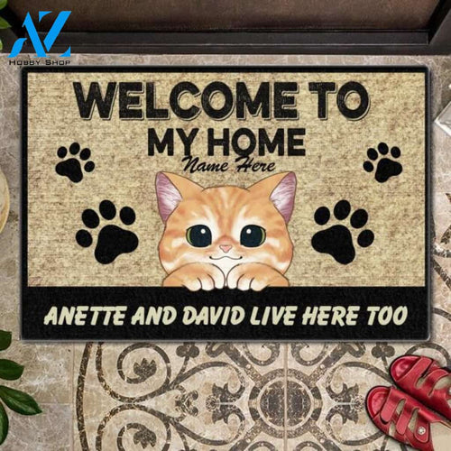 Welcome To Cat's House Cute Peeking Cats Personalized Doormat | Welcome Mat | House Warming Gift