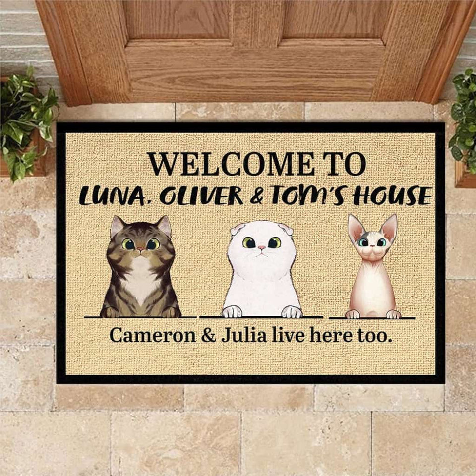 Welcome To Cats House - Funny Personalized Cat Doormat Door