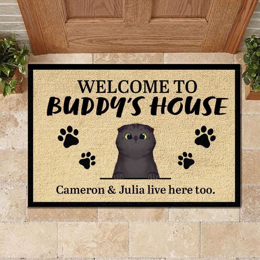 Welcome To Cats House - Funny Personalized Cat Doormat Door