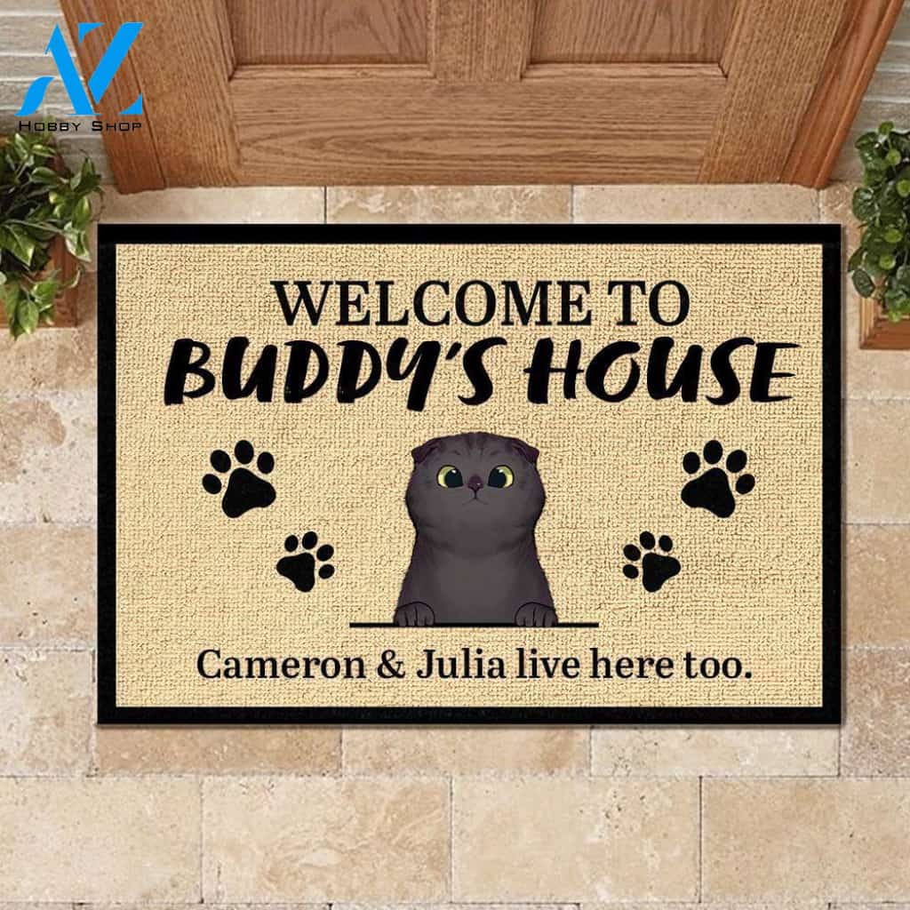 Welcome To Cats' House - Funny Personalized Cat Doormat | Welcome Mat | House Warming Gift