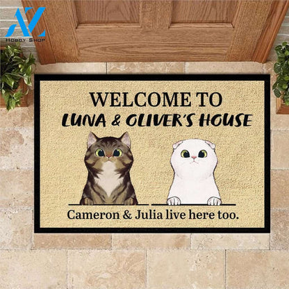 Welcome To Cats' House - Funny Personalized Cat Doormat | Welcome Mat | House Warming Gift