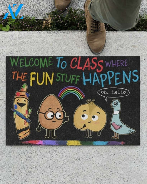 Welcome To Class Where The Fun Stuff Happens Indoor And Outdoor Doormat Gift For Teacher Student Decor Warm House Gift Welcome Mat Back To School