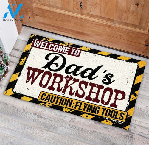 Welcome To Dad's Workshop Indoor And Outdoor Doormat Warm House Gift Welcome Mat Gift For Father Birthday Gift