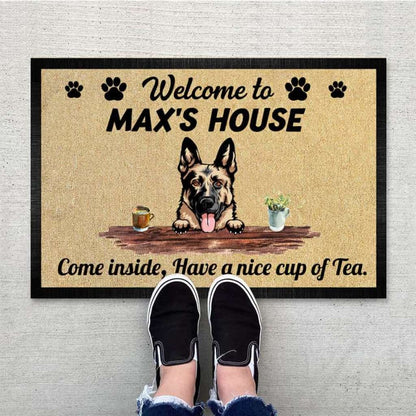 Welcome To Dog House Come inside Have Nice a Cup of Tea Doormat, Dog Lover Gift, Welcome Mats
