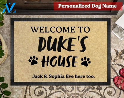Welcome to dog house live here too custom personalized name doormat – LIMITED EDITION