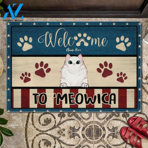 Welcome To 'Meowica Independence Day Customized Doormat | Welcome Mat | House Warming Gift