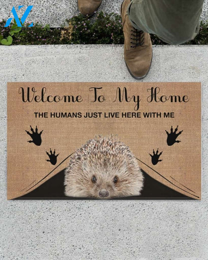 Welcome To My Home The Humans Just Live Here With Hedgehog Indoor And Outdoor Doormat Gift For Hedgehog Lovers Birthday Gift Decor Warm House Gift Welcome Mat