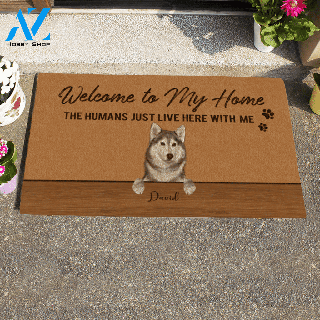 Painting Dog Welcome To My Home The Humans Just Live Here With Me Custom Name Printed Doormat Home Decor