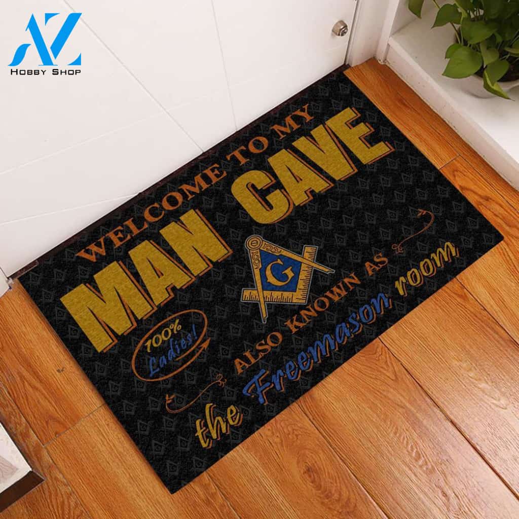 Welcome To My Man Cave Freemason Doormat | Welcome Mat | House Warming Gift