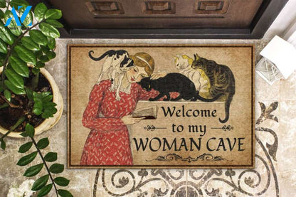 Welcome To My Woman Cave Reading With Cats Doormat Welcome Mat Housewarming Gift Home Decor Funny Doormat Gift For Friend