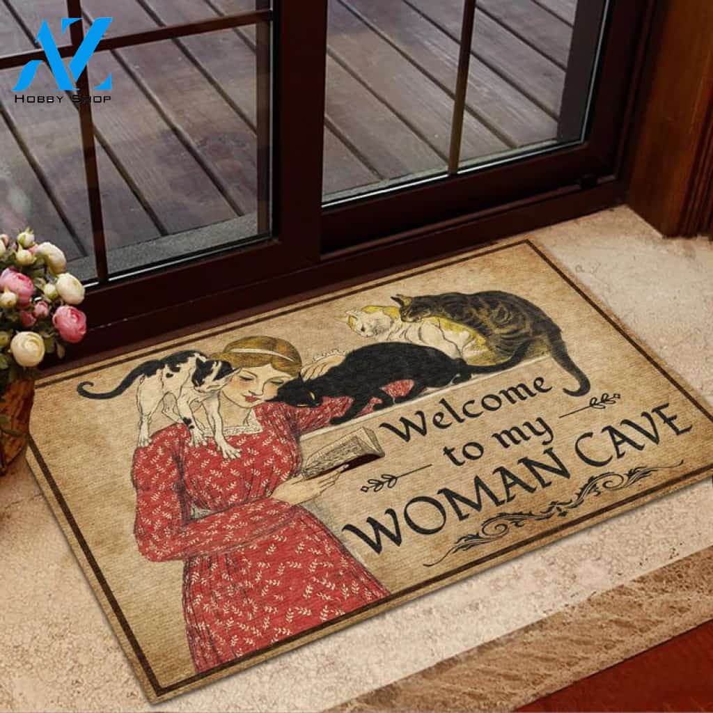 Welcome To My Woman Cave Reading With Cats Doormat Welcome Mat Housewarming Gift Home Decor Funny Doormat Gift For Friend