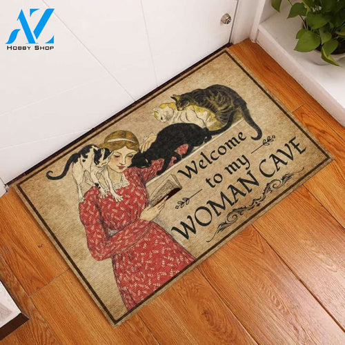 Welcome To My Woman Cave Reading With Cats Doormat | Welcome Mat | House Warming Gift
