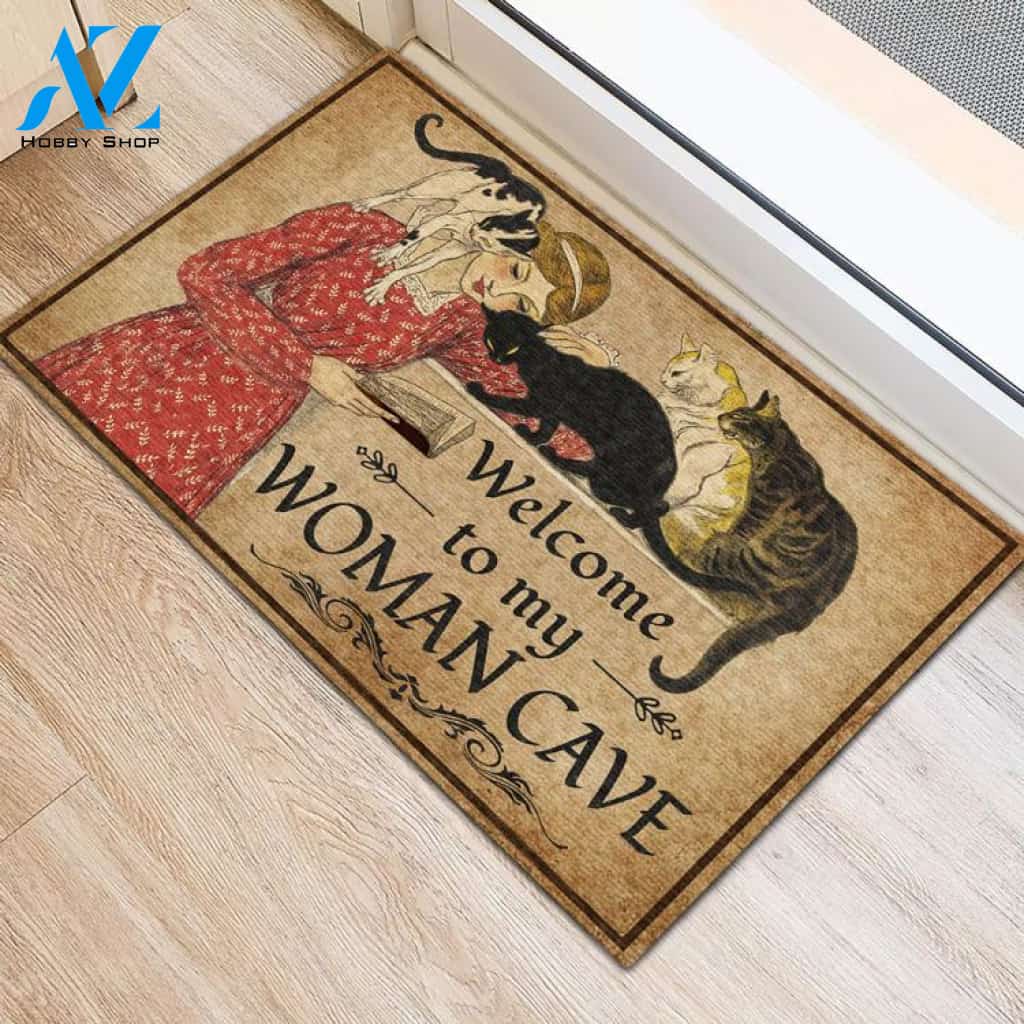 Welcome To My Woman Cave Reading With Cats Doormat Welcome Mat Housewarming Gift Home Decor Funny Doormat Gift For Friend