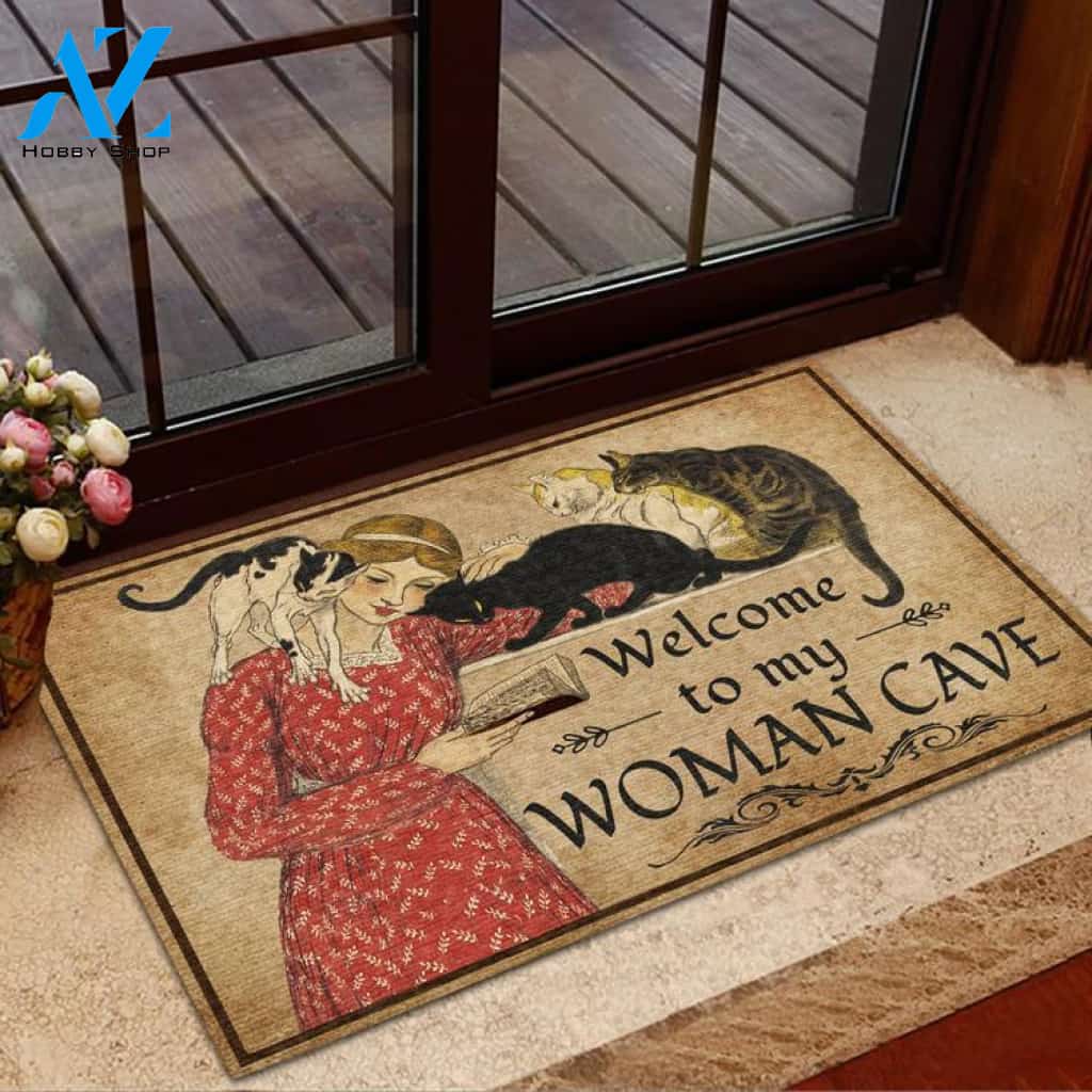 Welcome To My Woman Cave Reading With Cats Doormat Welcome Mat Housewarming Gift Home Decor Funny Doormat Gift For Friend