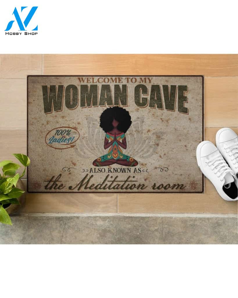 Welcome To My Woman Cave Yoga Indoor And Outdoor Doormat Warm House Gift Welcome Mat Birthday Gift For Yoga Lover