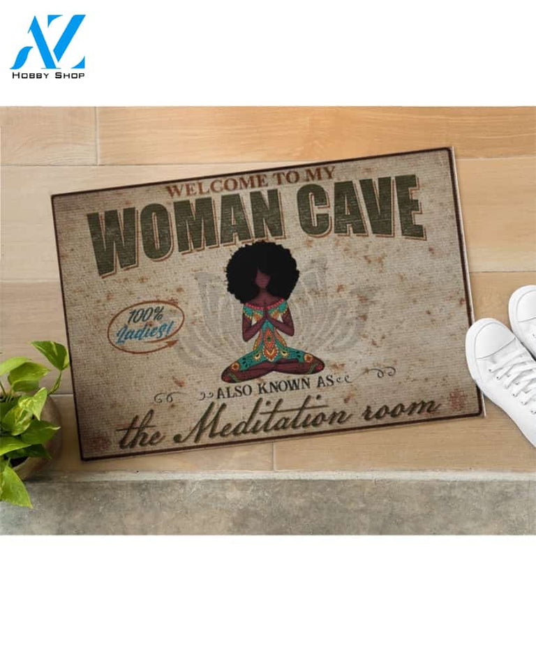 Welcome To My Woman Cave Yoga Indoor And Outdoor Doormat Warm House Gift Welcome Mat Birthday Gift For Yoga Lover