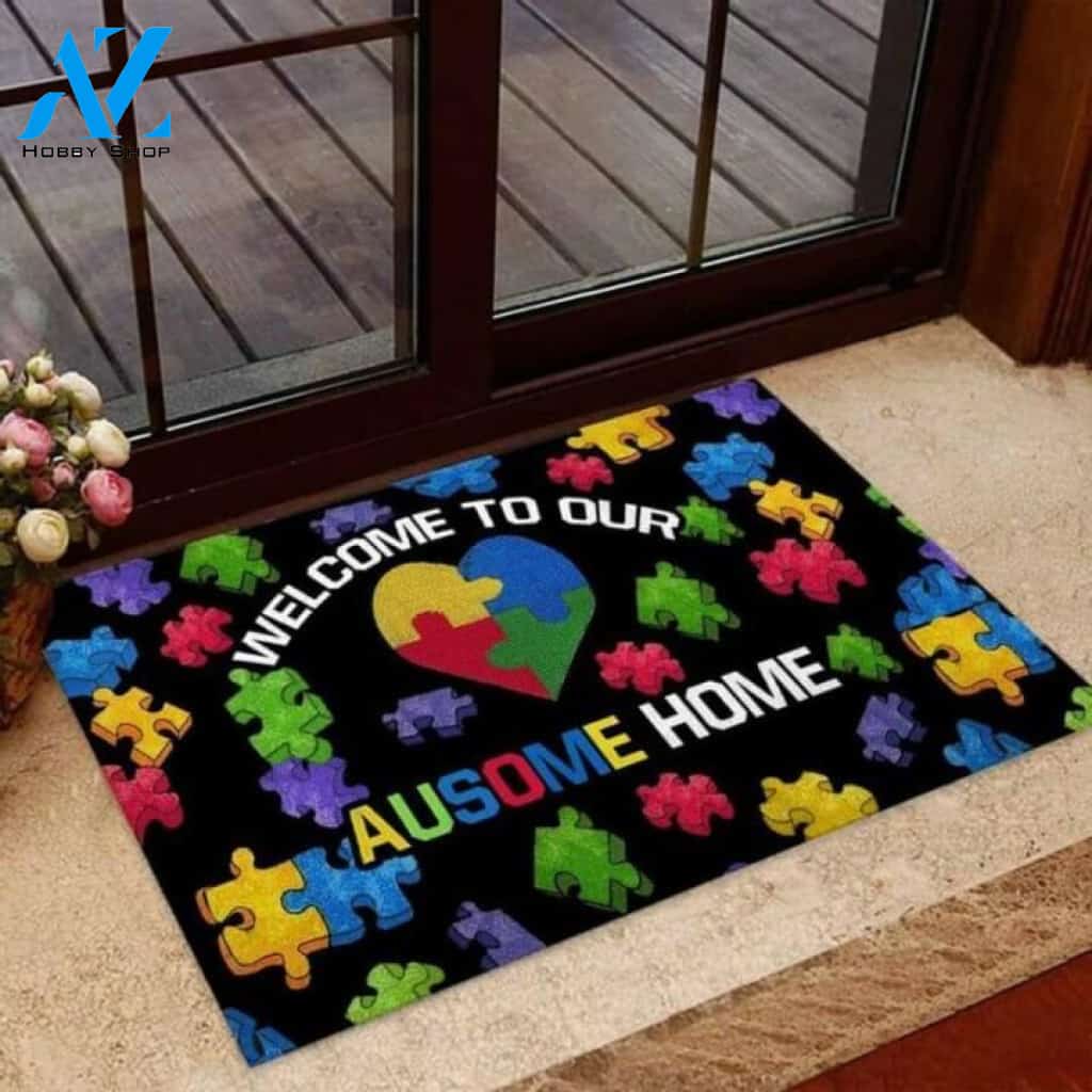 Welcome To Our Ausome Home Autism Awareness Doormat | Welcome Mat | House Warming Gift