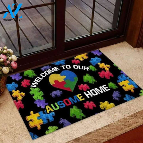 Welcome To Our Ausome Home Autism Awareness Doormat | Welcome Mat | House Warming Gift
