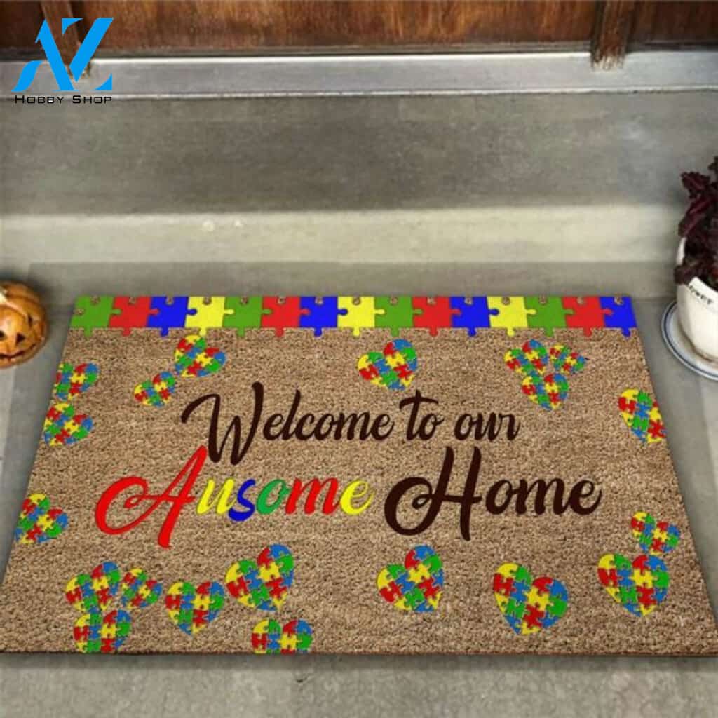 Welcome To Our Ausome Home Autism Awareness Coir Pattern Print Doormat | Welcome Mat | House Warming Gift