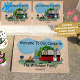 Welcome To Our Campsite | Life Is Better By The Campfire | Home Is Where We Park It, Personalized Camping Doormat for Camper, Camp AP10