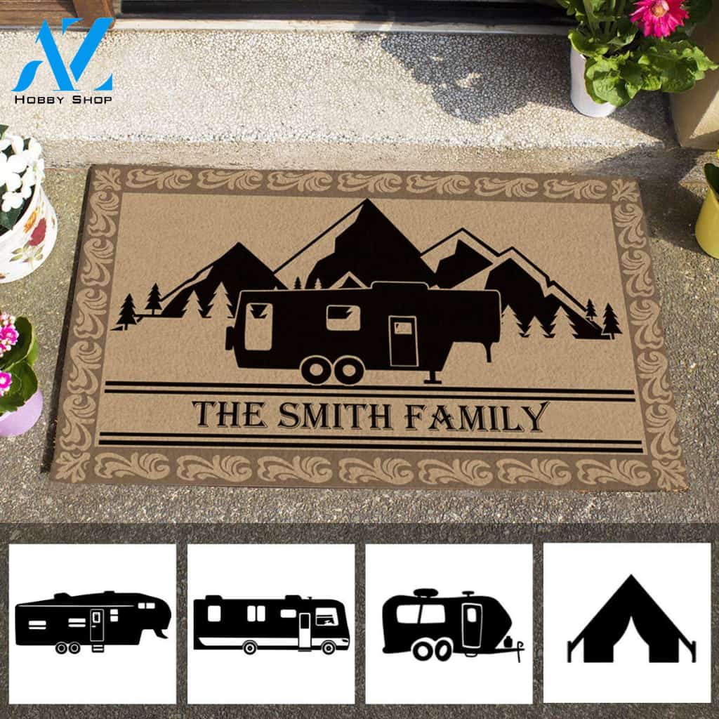Welcome To Our Campsite Star Camping Family Personalized Doormat