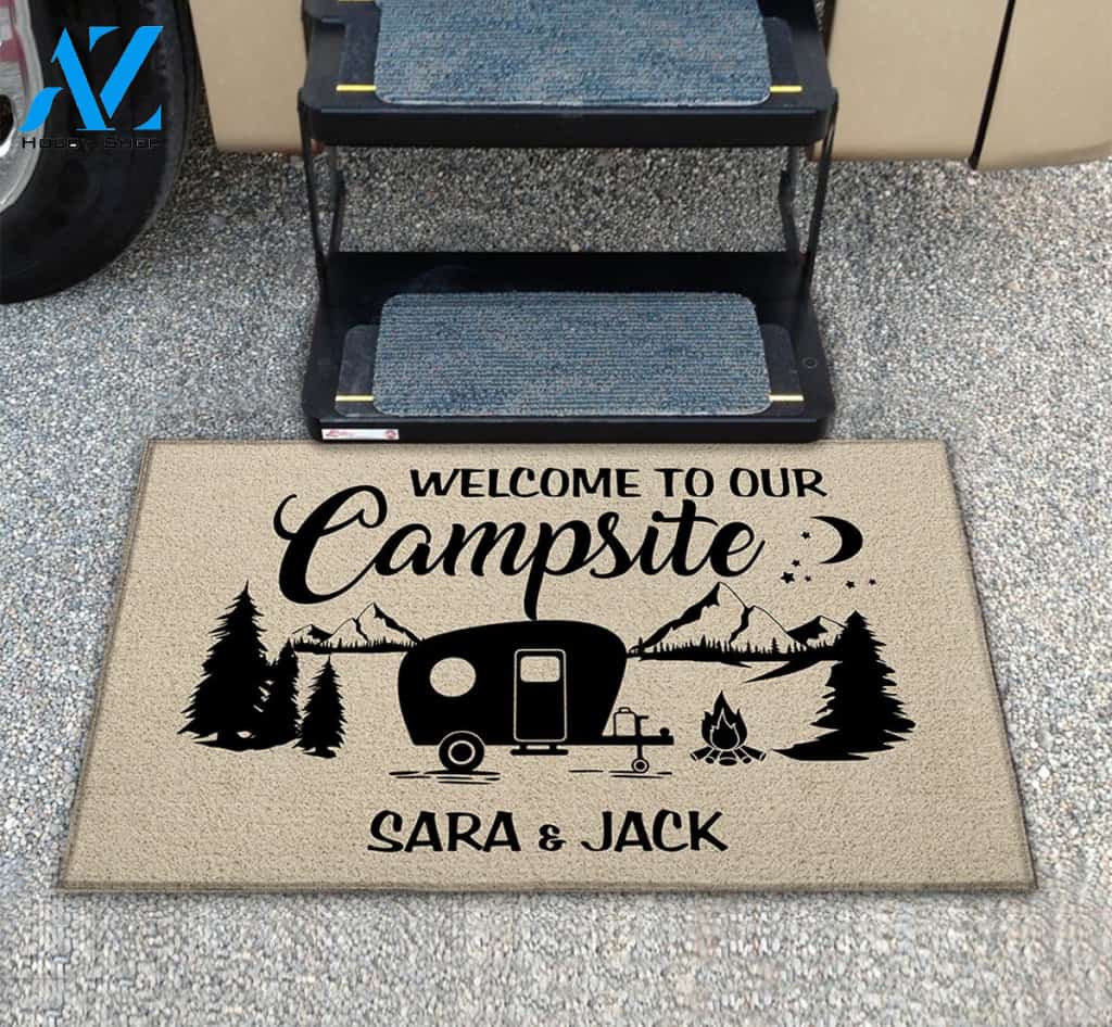 Welcome To Our Campsite - The Family Name M0402 - TRHN | Welcome Mat | House Warming Gift
