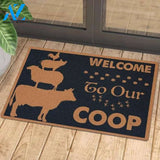 Welcome To Our Coop Black Background Animal Doormat Welcome Mat Farm Rug Farmer House Decor Housewarming Gift Gift for Famer Friend Family Gift for Farm Animal Lovers