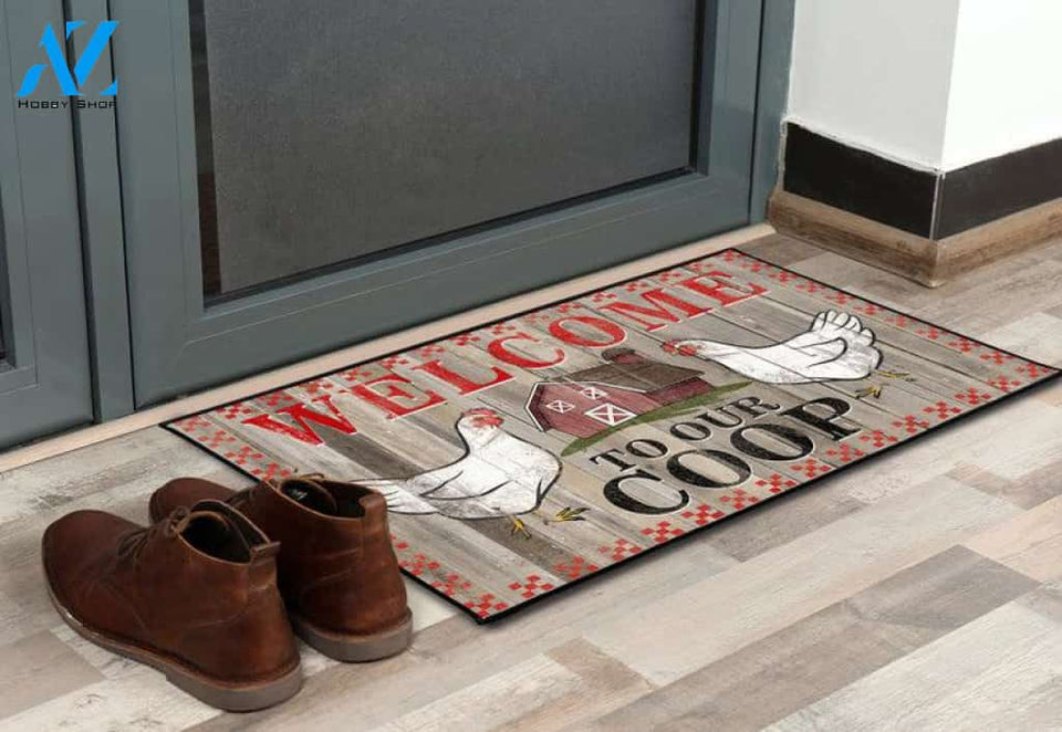 Welcome to Our Coop Chicken Coop Animal Doormat Welcome Mat Farm Rug Farmer House Decor Housewarming Gift Gift for Famer Friend Family Gift for Chicken Lover Farm Animal Lovers