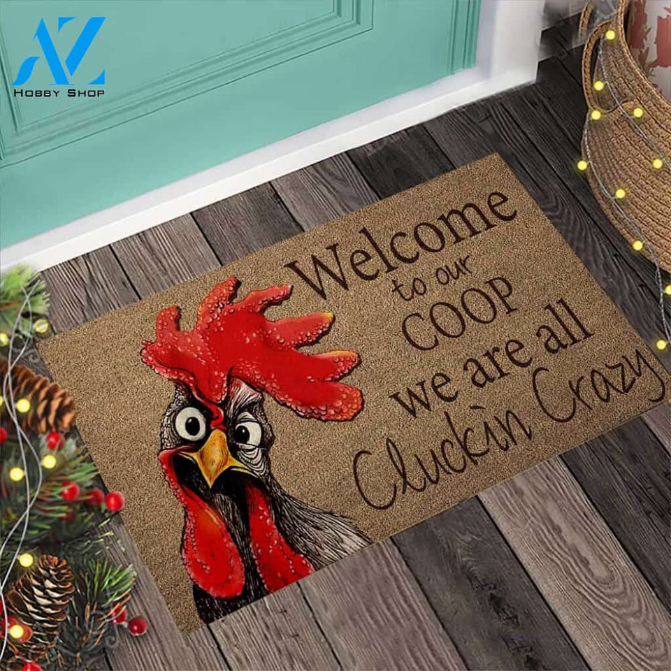 Welcome To Our Coop – Chicken Easy Clean Welcome DoorMat | Felt And Rubber | 40x60 cm | 45x75 cm | 60x90 cm | Colorful | DO1233