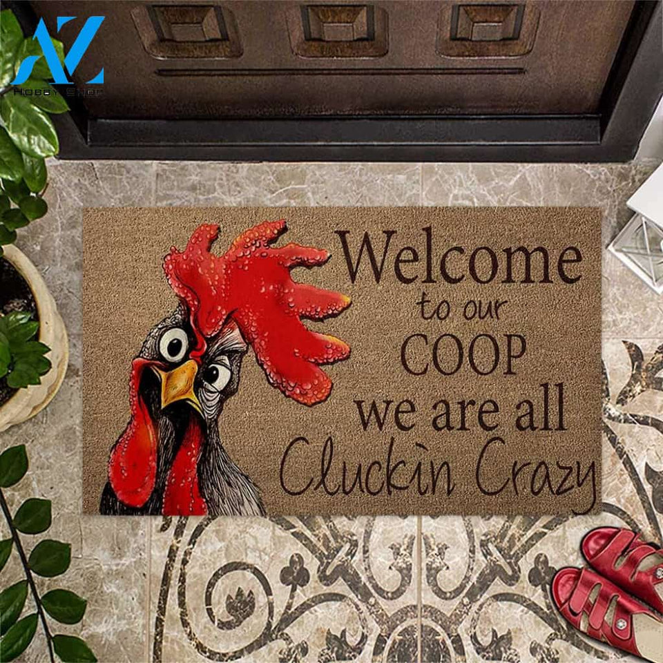Welcome To Our Coop – Chicken Easy Clean Welcome DoorMat | Felt And Rubber | 40x60 cm | 45x75 cm | 60x90 cm | Colorful | DO1233
