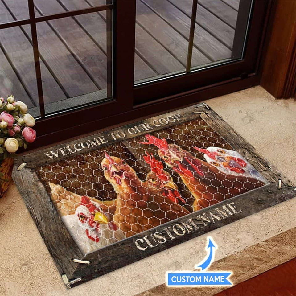 Welcome To Our Coopchicken Personalized Custom Name Doormat Welcome Mat