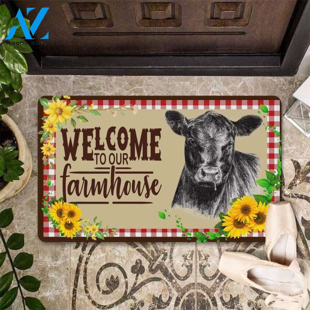 Welcome To Our Farmhouse Cow Easy Clean Welcome DoorMat | Felt And Rubber | DO3086