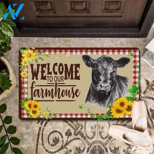 Welcome To Our Farmhouse Cow Easy Clean Welcome DoorMat | Felt And Rubber | DO3086