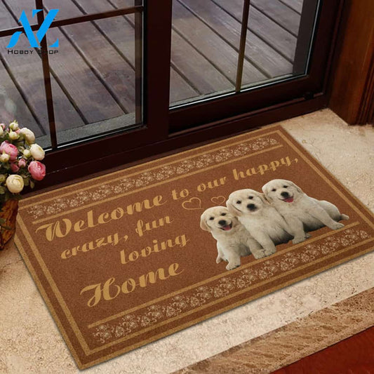 Welcome To Our Happy Crazy Fun Loving Home Indoor And Outdoor Doormat Warm House Gift Welcome Mat Gift For Dog Lovers Birthday Gift