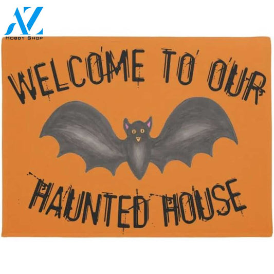 Welcome to Our Haunted House Black Bat Halloween Doormat Indoor and Outdoor Mat Entrance Rug Funny Home Decor Closing Gift Gift for Friend Idea