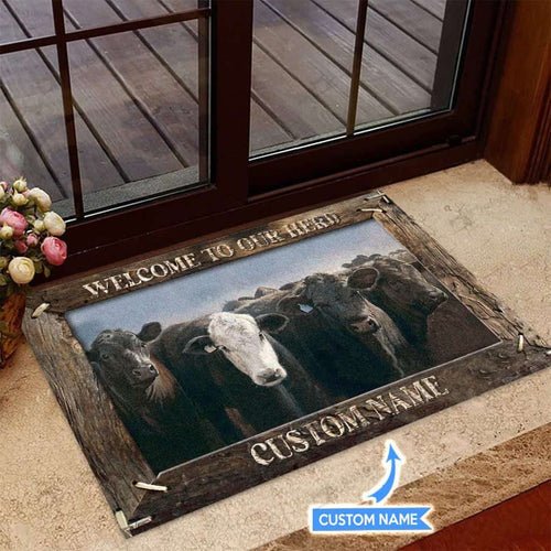 Welcome To Our Herdangus Cow Personalized Custom Name Doormat Welcome Mat