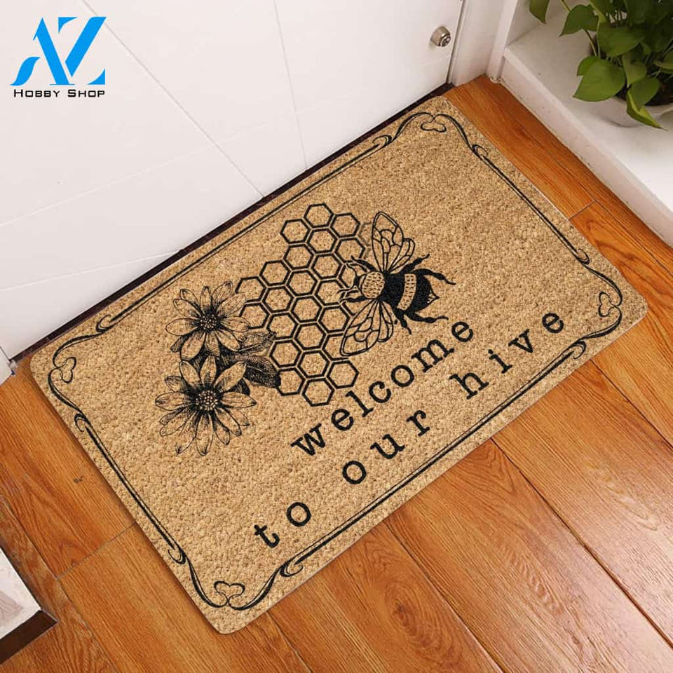 Welcome To Our Hive - Bee Doormat Indoor And Outdoor Doormat Welcome Mat Housewarming Gift Home Decor Funny Doormat Gift Idea