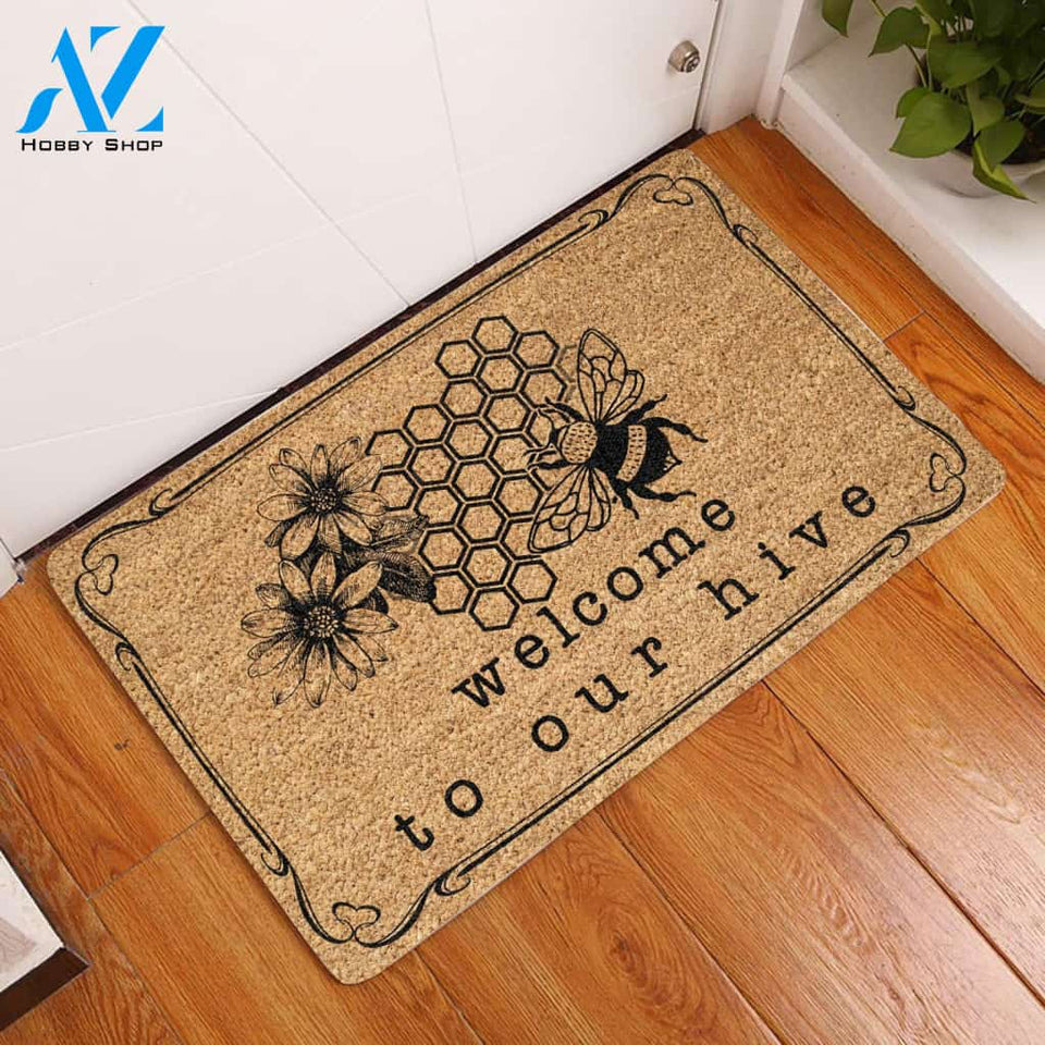 Welcome To Our Hive Coir Pattern All Over Printing Doormat | Welcome Mat | House Warming Gift