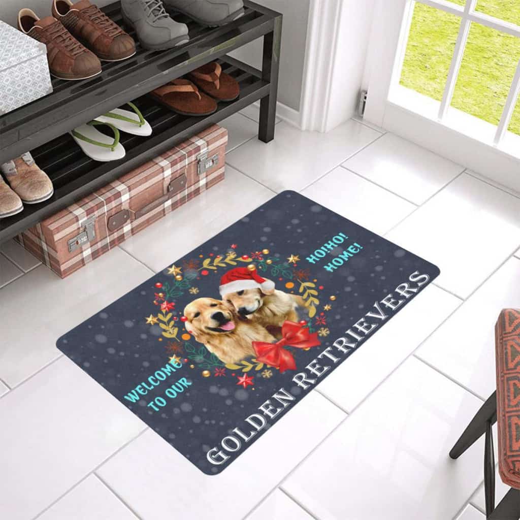 Welcome To Our Ho Ho Home Golden Retriever Merry Christmas Lover Doormat Welcome Mat