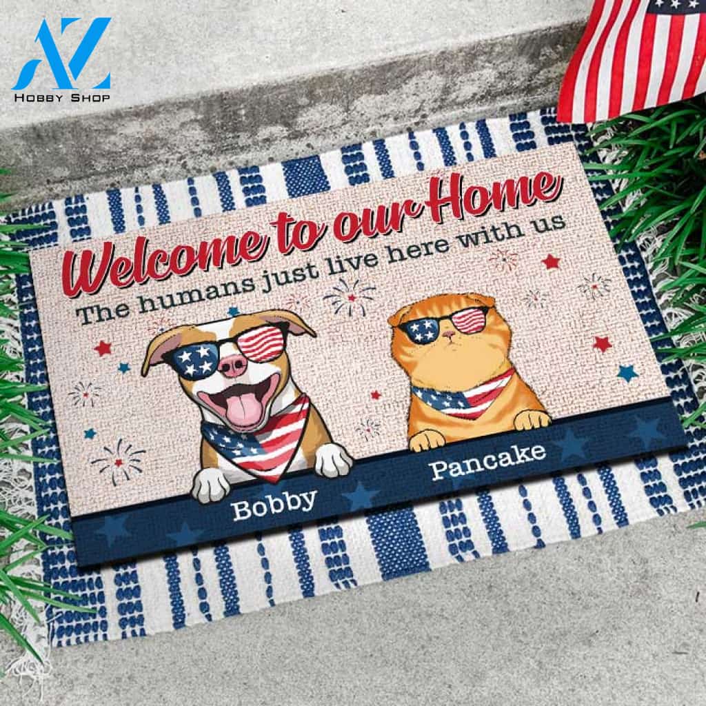 Welcome To Our Home - 4th Of July Funny Personalized Pet Doormat (Cat & Dog) 