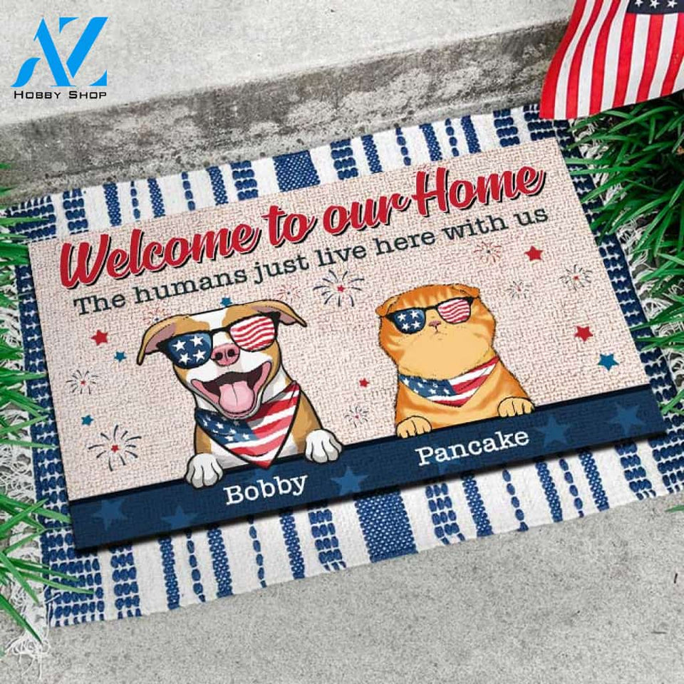 Welcome To Our Home - 4th Of July Funny Personalized Pet Doormat (Cat & Dog) 